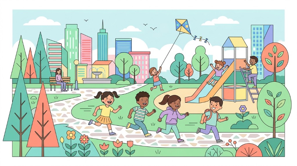어린이보험비교사이트 — 알레르기·아토피에서 보는 항목 — 야외 놀이 — 공원에서 뛰노는 아이들