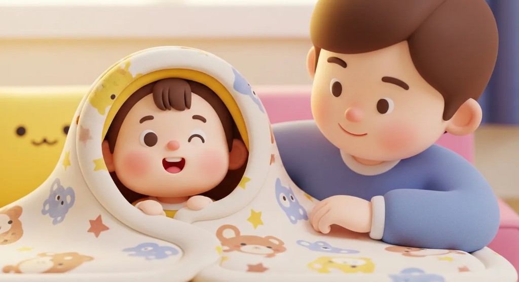 육아·보호 — 담요 속 아이와 아버지